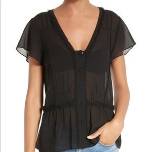 Frame Windowpane Short Sleeve Blouse - Size XS